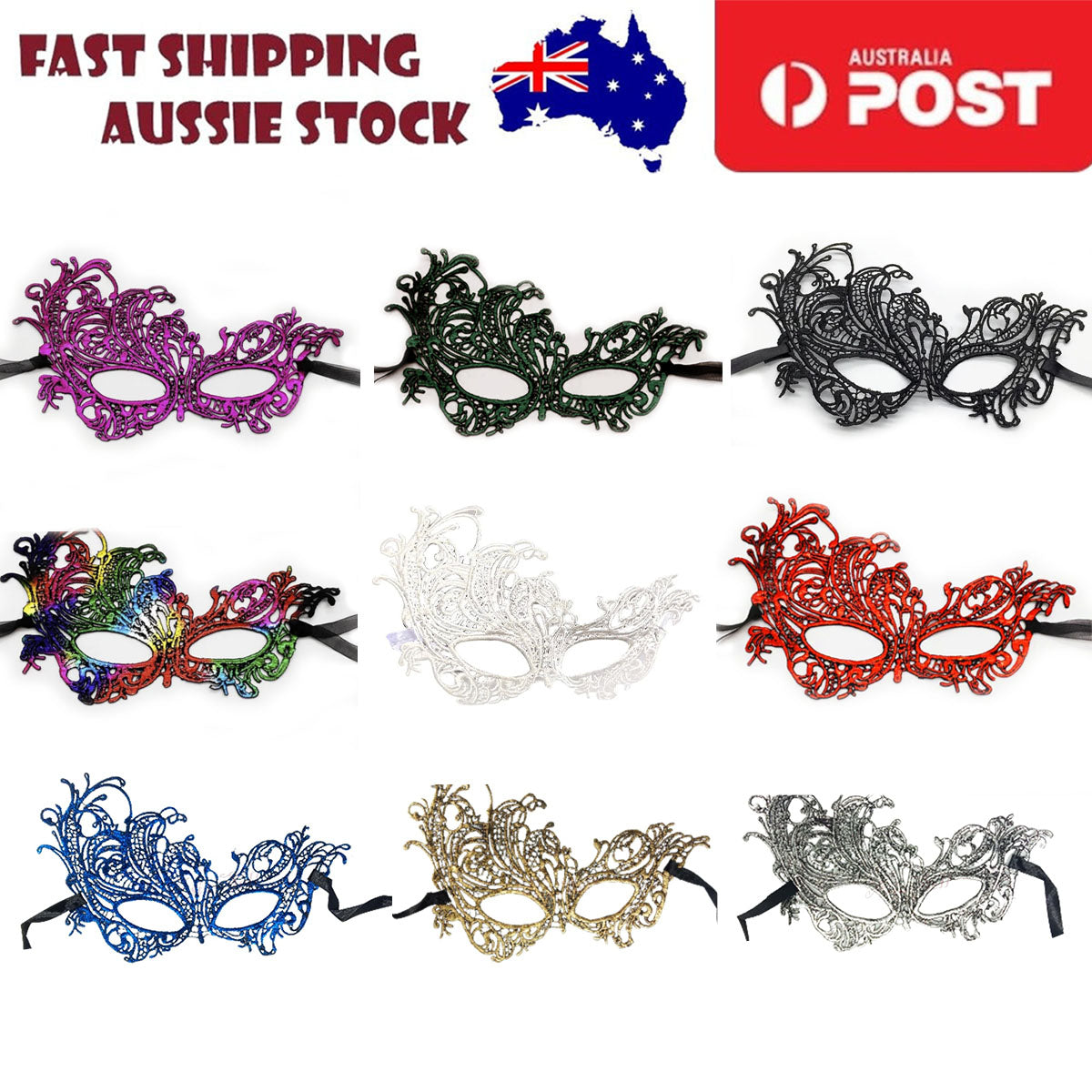 Express Post Available Black Lace Venetian Masquerade Party Mask With Feather