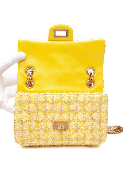 CHANEL Yellow Tweed Quilted 2.55 Reissue Mini Flap Bag | eBay