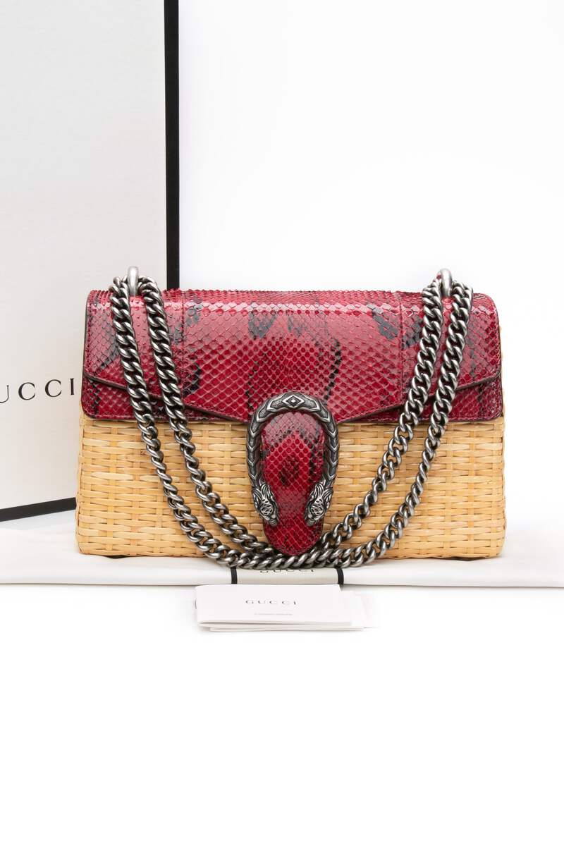 GUCCI Dionysus Red Snakeskin & Wicker Anaconda Rattan Medium