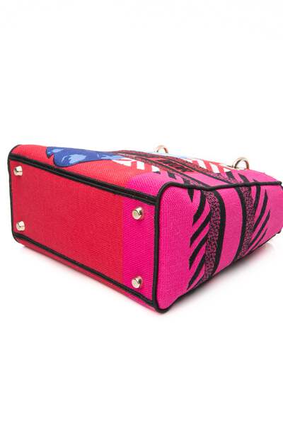 DIOR Red Pink Canvas Embroidered Flower Pop Medium Lady D-Lite Bag