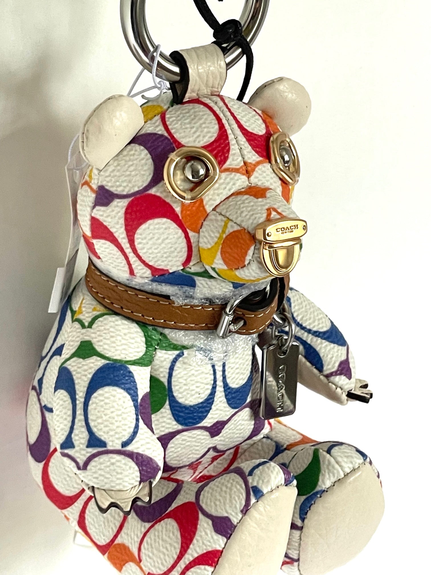 Coach Bear Rainbow Bag Charm Keychain Pride CJ953 White