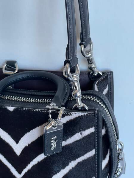 ハンドバッグ CROSS-BAR Coach Rogue 20 Zebra Satchel Small Black CM564 Calf Hair