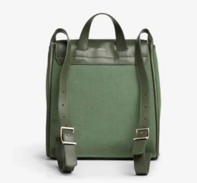 Skagen Ebba Backpack Green Nylon Leather Trim Drawstring 