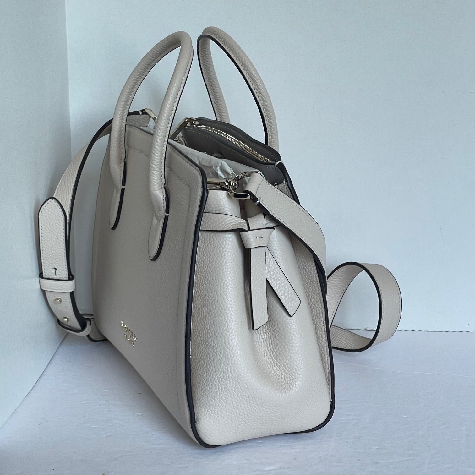 Kate Spade Knott Medium Satchel Beige Leather Crossbody Milk