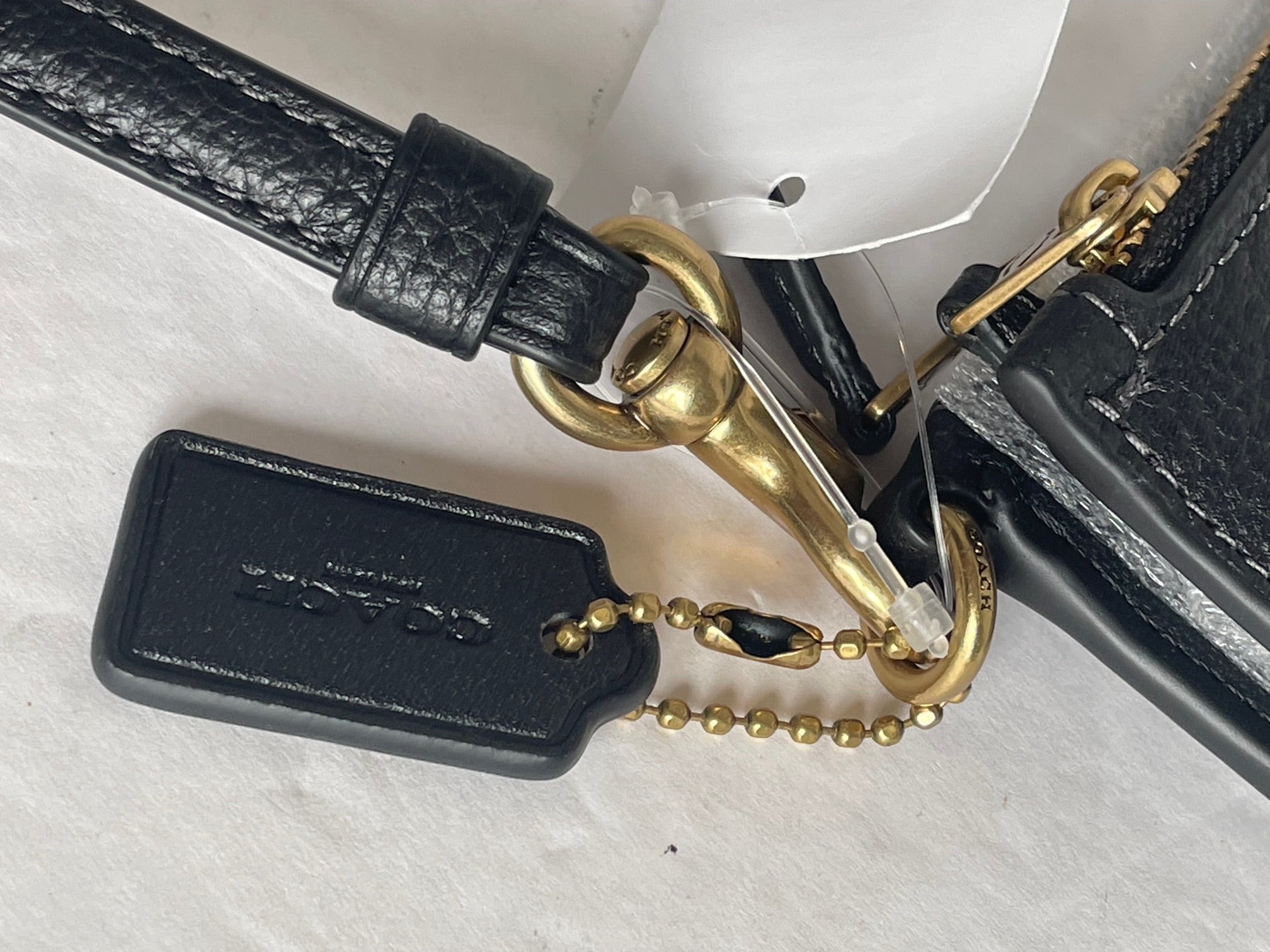 Coach Double Zip Wallet Wristlet Black Leather Pebbled Slim