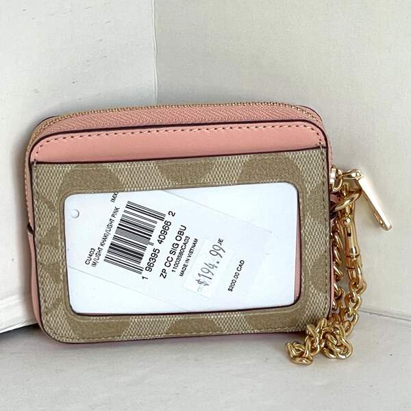 Coach Zip Card Case Observed By Us Pink Signature Canvas Leather