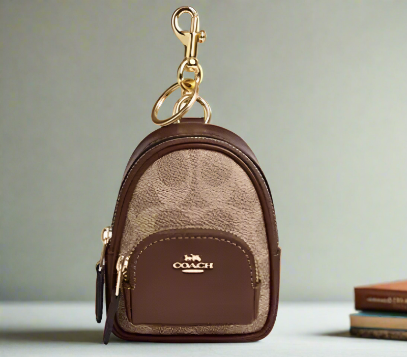 Coach Mini Court Backpack Bag Charm Keychain Brown Signature