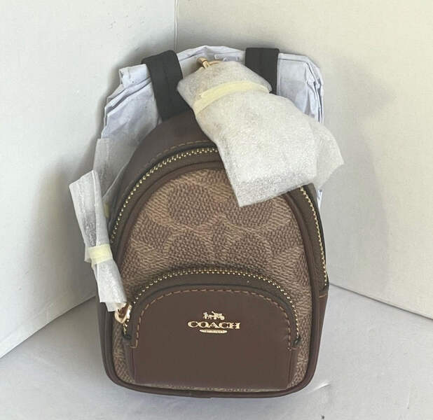 Coach Mini Court Backpack Bag Charm Keychain Brown Signature