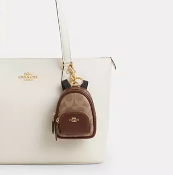 COACH ミニバッグ型キーホルダー ブラック/ブラウン Coach Mini Court Backpack Bag Charm Keychain Brown Signature