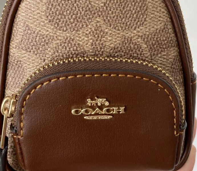 Coach Mini Court Backpack Bag Charm Keychain Brown Signature