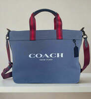 Coach Tote Bag 38 Shoulder Bag Blue Canvas Leather CJ486