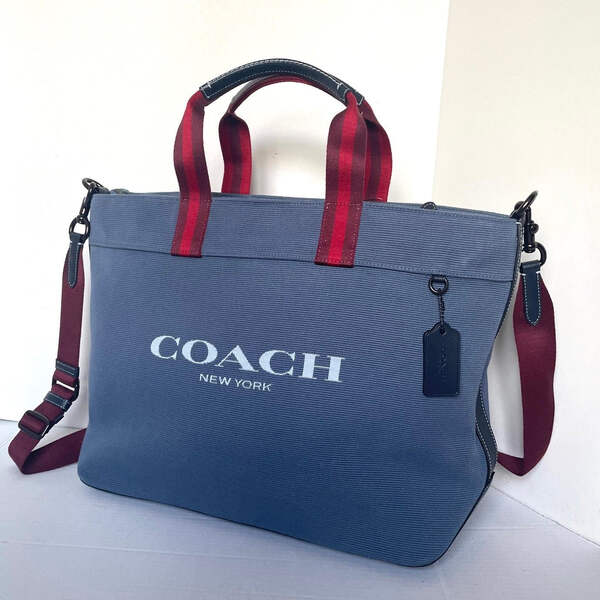 COACH バッグ Coach Tote Bag 38 Shoulder Bag Blue Canvas Leather CJ486