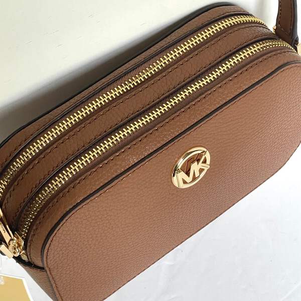 Michael Kors Fulton Brown Leather Double Zip Crossbody Small