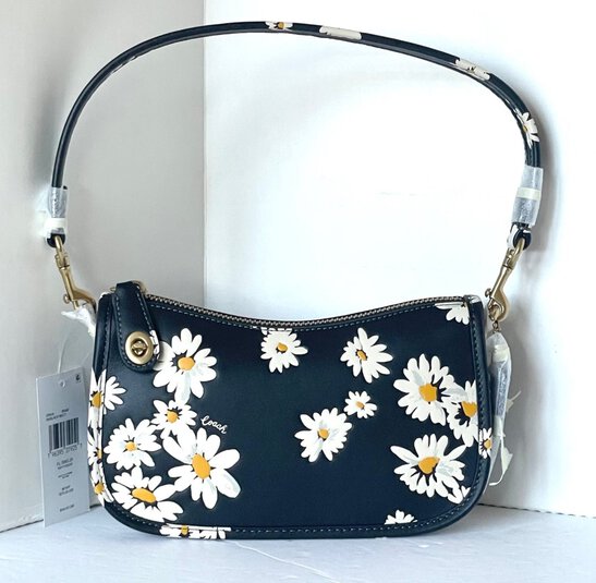 トップス CRW N SWT/DAISY NWT Coach Swinger 20 Shoulder Bag CR509 Black Leather Floral Daisy