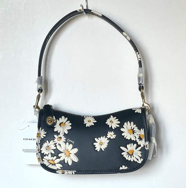 NWT Coach Swinger 20 Shoulder Bag CR509 Black Leather Floral Daisy