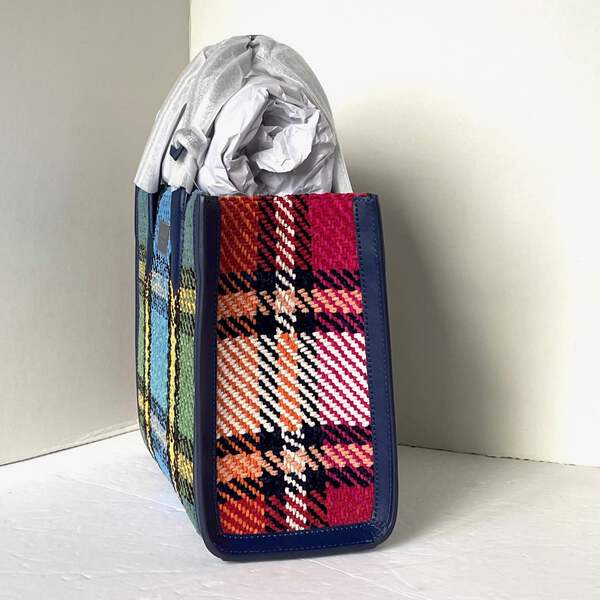 Kate Spade Manhattan Grand Plaid Tweed Small Tote Blue