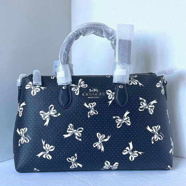 Coach Georgia Satchel Bag Large Black Leather Bow Print