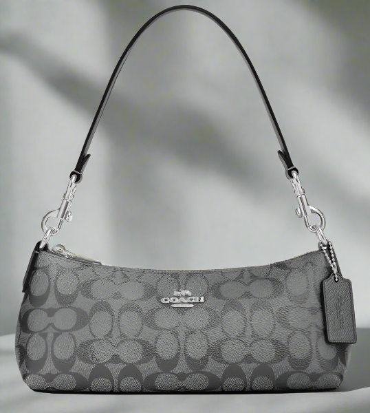 リコ　チャコールグレー　XS Coach Charlotte Small Shoulder Bag Gunmetal CX580 Signature Canvas