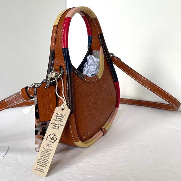 Coach Mini Ergo Bag Coachtopia Brown Leather 90s Rainbow Crossbody