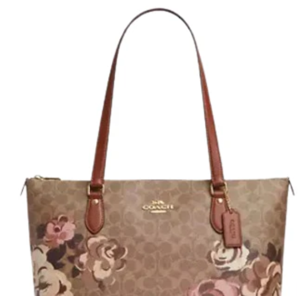 Coach CZ180 Gallery Tote Floral Brown Signature Canvas Rose