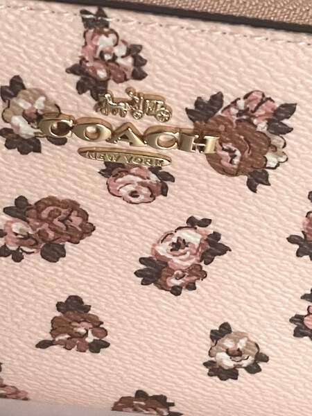 Coach Long Zip Phone Wallet Rosette Floral Wristlet Pink