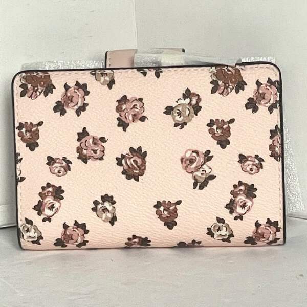Coach Medium Corner Zip Wallet Rosette Floral Pink Canvas