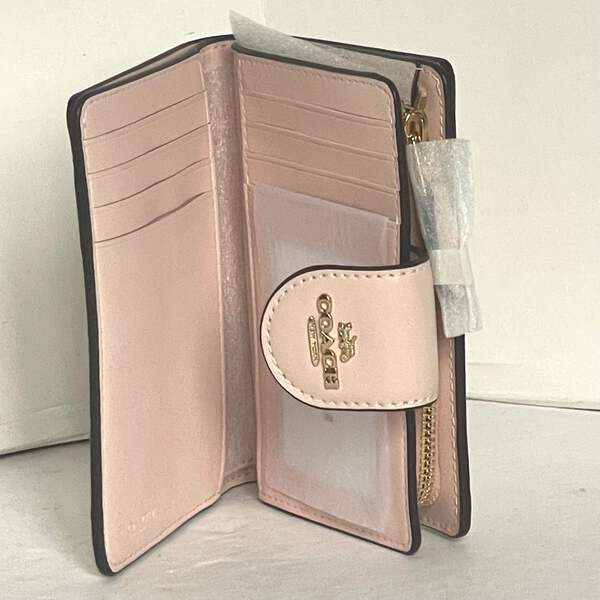 Coach Medium Corner Zip Wallet Rosette Floral Pink Canvas