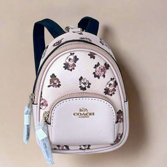 Coach Mini Court Backpack Bag Charm with Rosette Print Floral Mini Backpack Coach Mini Court Floral Backpack Bag Charm CAA68 Pink  main image 3