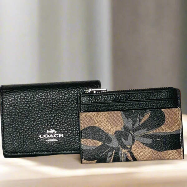 Coach Card Holder Double Mini Wallet Black Bow Signature Canvas