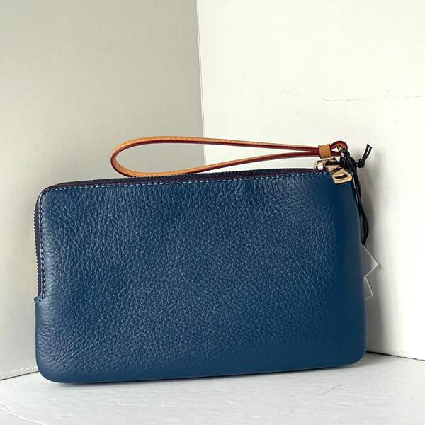 Coach Double Zip Phone Wallet Blue Signature Denim CZ321