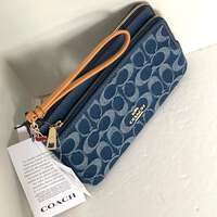 Coach Double Zip Phone Wallet Blue Signature Denim CZ321