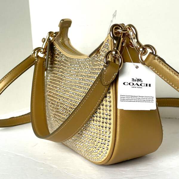 Coach Teri Crossbody Bag Gold Leather Crystal CV937 Shoulder