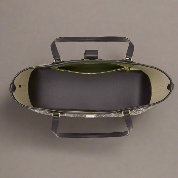 Kate Spade Flower Jacquard Medium Open Tote Black Leather Snap