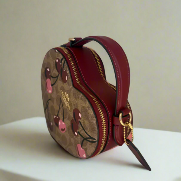 Coach Heart Crossbody Bag Cherry Signature Canvas Leather