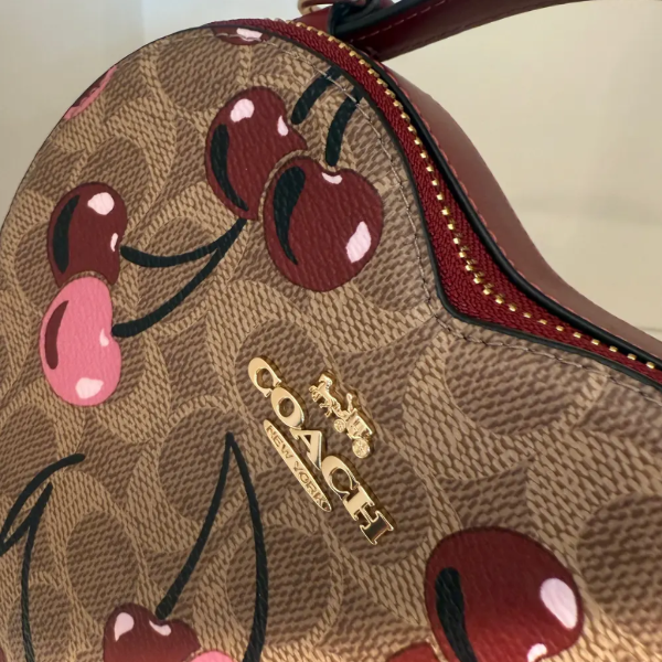 Coach Heart Crossbody Bag Cherry Signature Canvas Leather