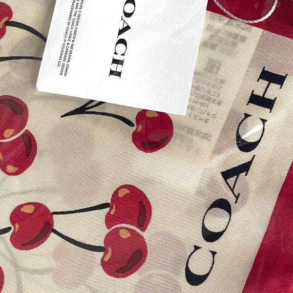 Coach Cherry Swirl Print Silk Scarf CZ533 White Large Square 35x35