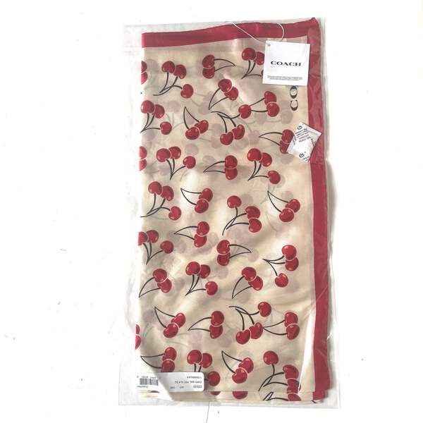 Coach Cherry Swirl Print Silk Scarf CZ533 White Large Square 35x35