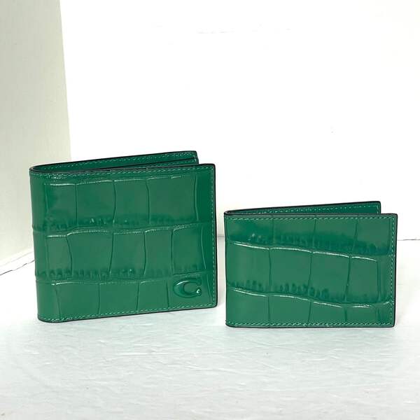 Coach 3-In-1 Billfold Wallet CW439 Mens Green Croc Embossed