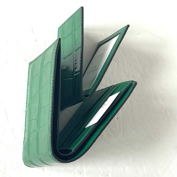 Coach 3-In-1 Billfold Wallet CW439 Mens Green Croc Embossed
