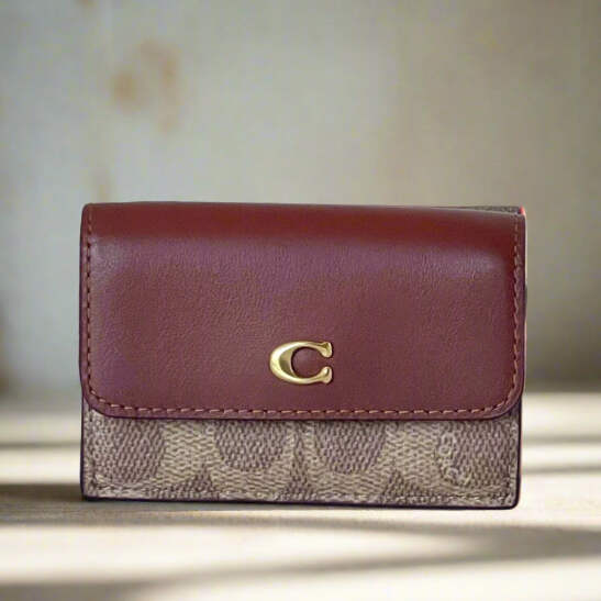 未使用【COACH】leather compact wallet/brown NWOT Coach Mens Compact ID Wallet in Sport Calf Leather Mahogany
