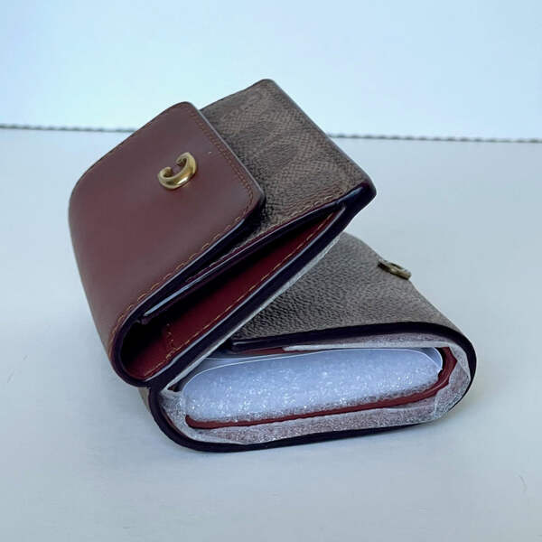 Coach Essential Mini Trifold Wallet Brown Signature Canvas CM438