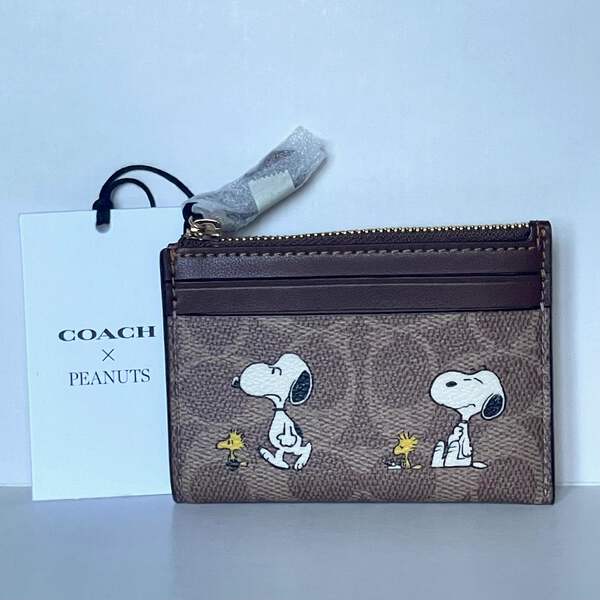 Coach X Peanuts 2025 Mini Skinny Id Case Snoopy CBT14 Brown