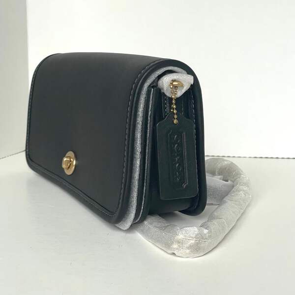 Coach Dinky Black Leather Shoulder Bag CW641 Gold Chain
