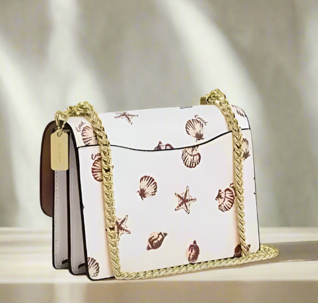 Coach Mini Klare Shell Crossbody Bag CBI18 White Brown Chain