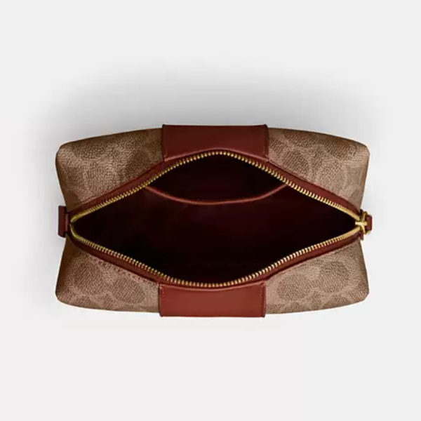 Coach Essential Cosmetic Travel Pouch Brown Leather Canvas CR514