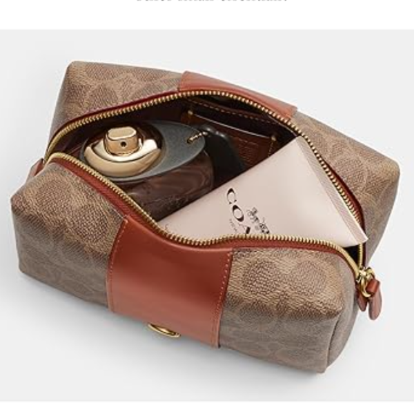 Coach Essential Cosmetic Travel Pouch Brown Leather Canvas CR514