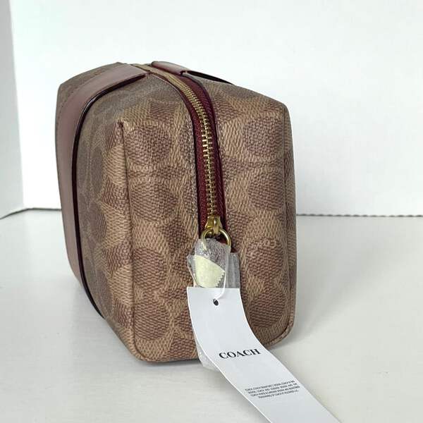 Coach Essential Cosmetic Travel Pouch Brown Leather Canvas