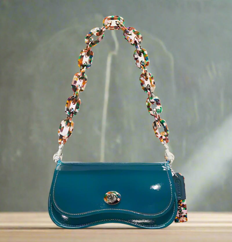 Coach Coachtopia Wavy Dinky CQ056 Patent Leather Blue Turquoise