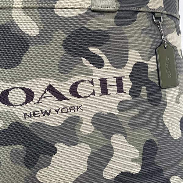 Coach Tote 38 CY805 Large Green Camo Canvas Leather Carryall