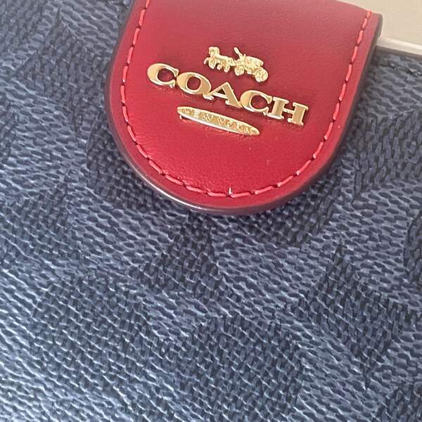 Coach Medium Corner Zip Wallet CW786 Denim Red Signature Canvas